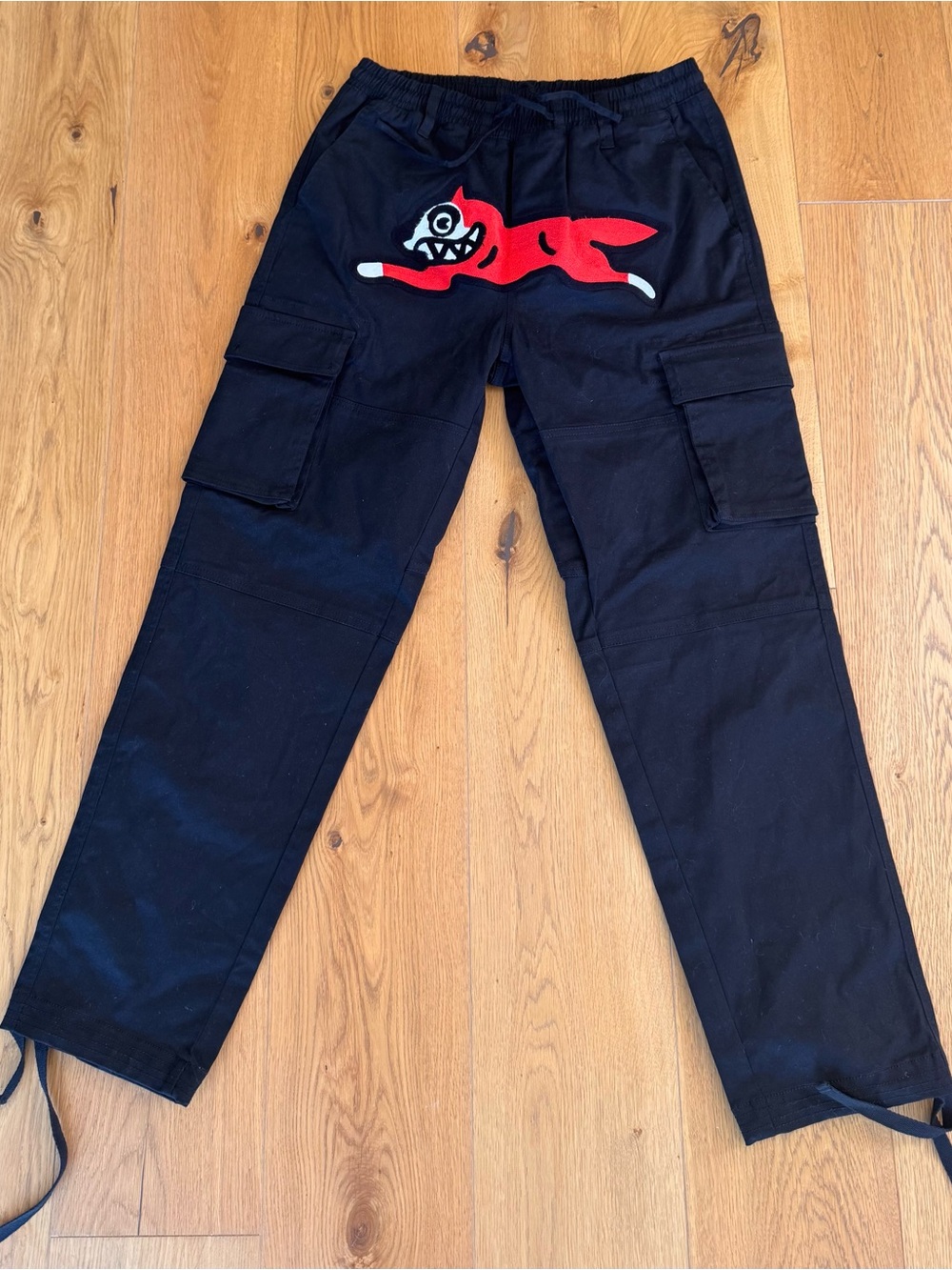ICECREAM Japanese Skate Streetwear Cargo Black Pants Mens M Drawstring Nigo Era